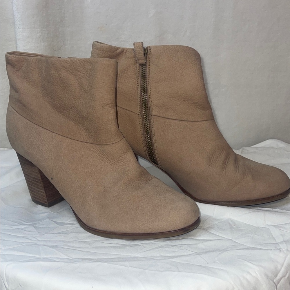 Cole Haan Beige Leather Ankle Booties with Stacked Heel